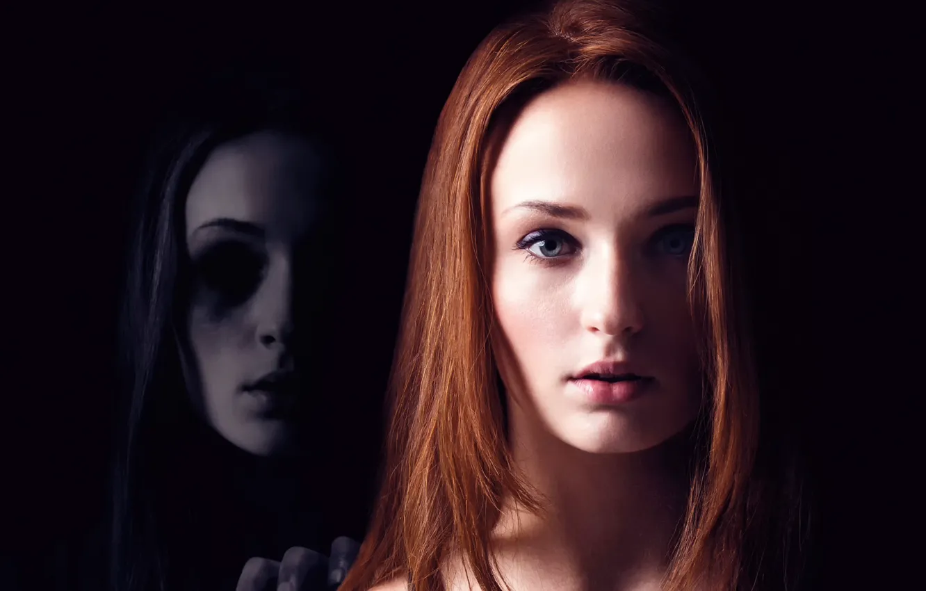 Фото обои детектив, триллер, постер, Sophie Turner, Глаза панды, Another Me