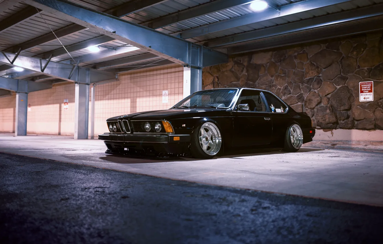 Фото обои BMW, Black, Parking, Stance, E24, BMW 635 CSi, 635 CSI