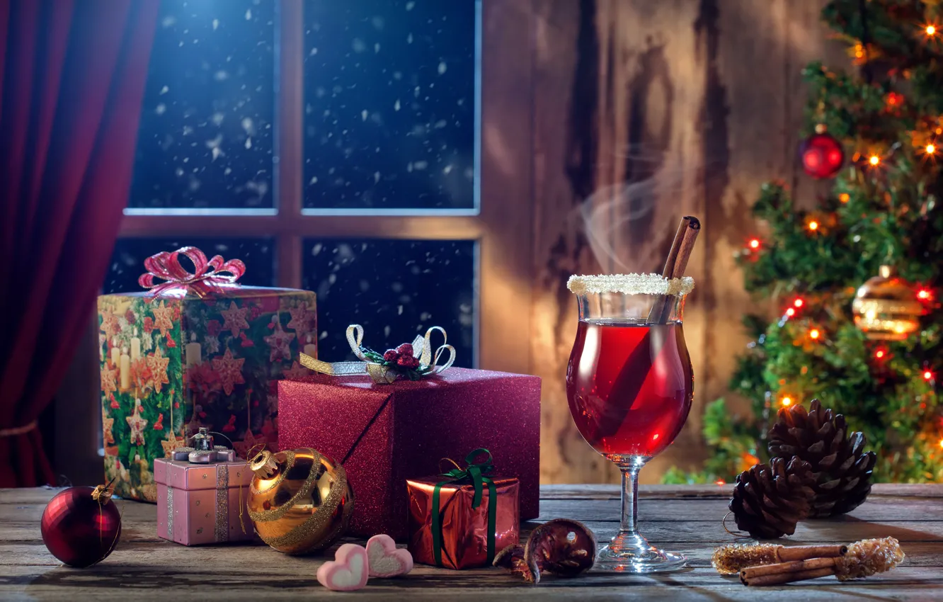 Фото обои Новый Год, Рождество, christmas, balls, merry christmas, gift, decoration, xmas