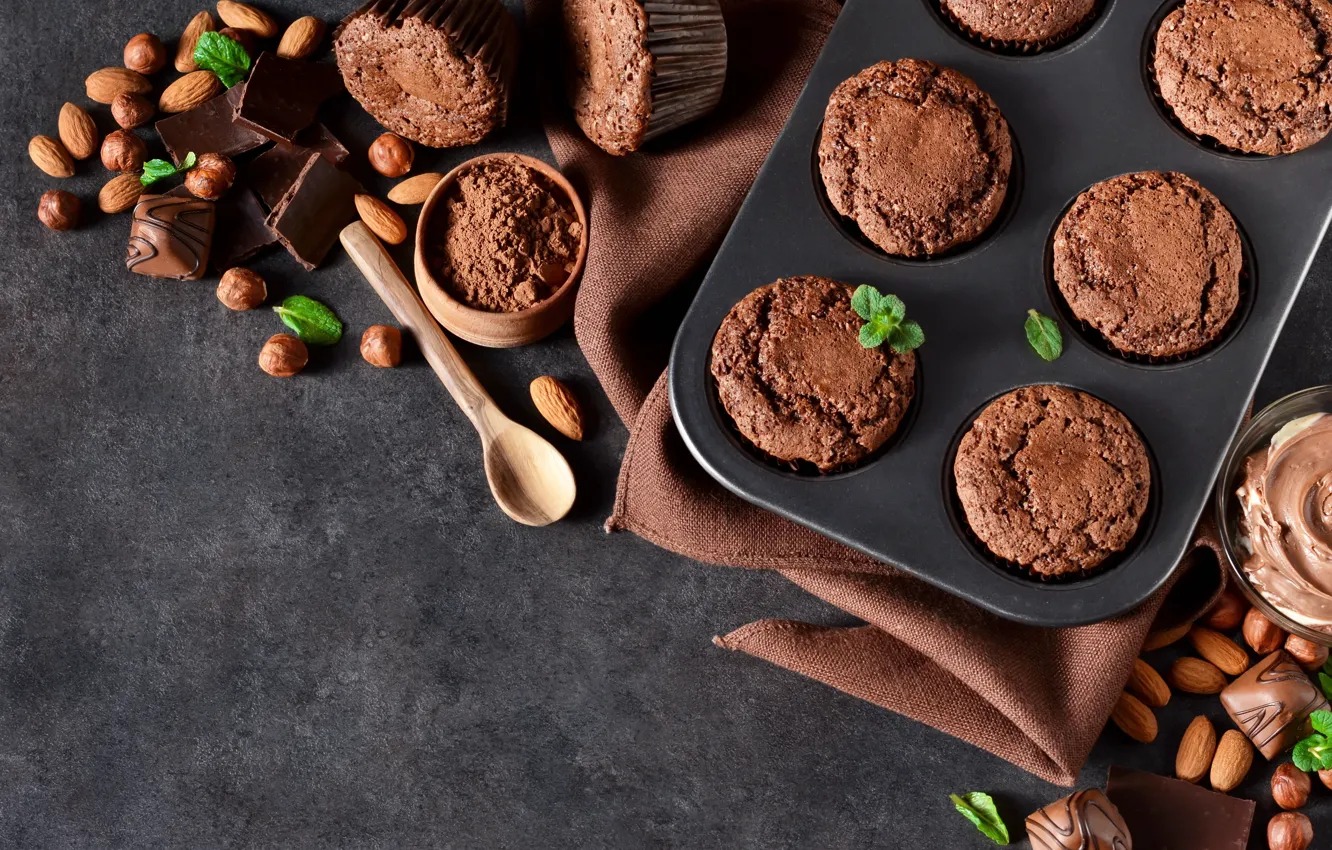 Фото обои орехи, кексы, шоколадные, Evgeny Karandaev