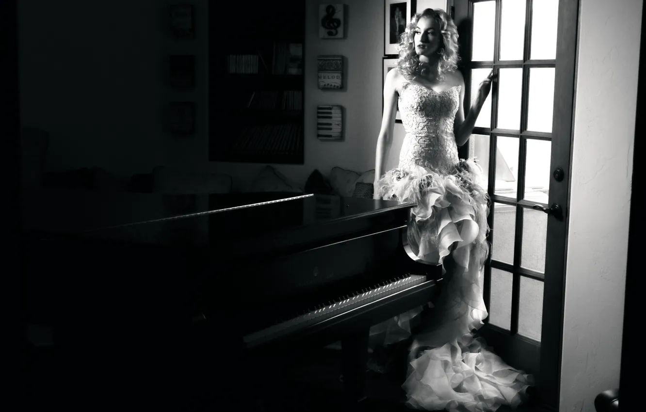 Фото обои девушка, music, пианино, fashion, vintage, young, retro, piano