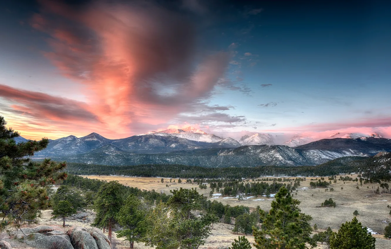 Фото обои лес, небо, деревья, горы, природа, Colorado, Rocky Mountain National Park