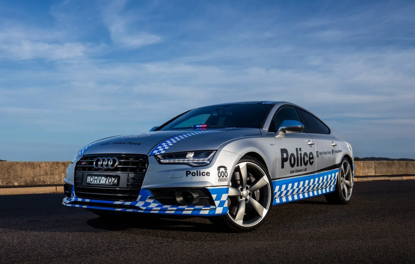 Фото обои Audi, полиция, фронт, police, мигалка, force, sportback, scumbria