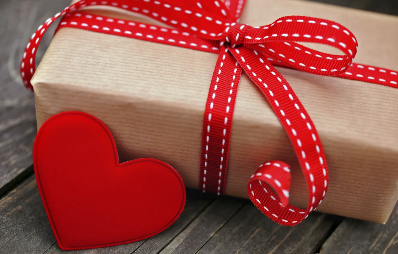 Фото обои ленты, праздник, коробка, подарок, красное, сердце