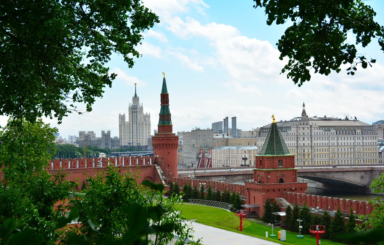 Фото обои лето, мост, площадь, Москва, Кремль, Россия, Moscow