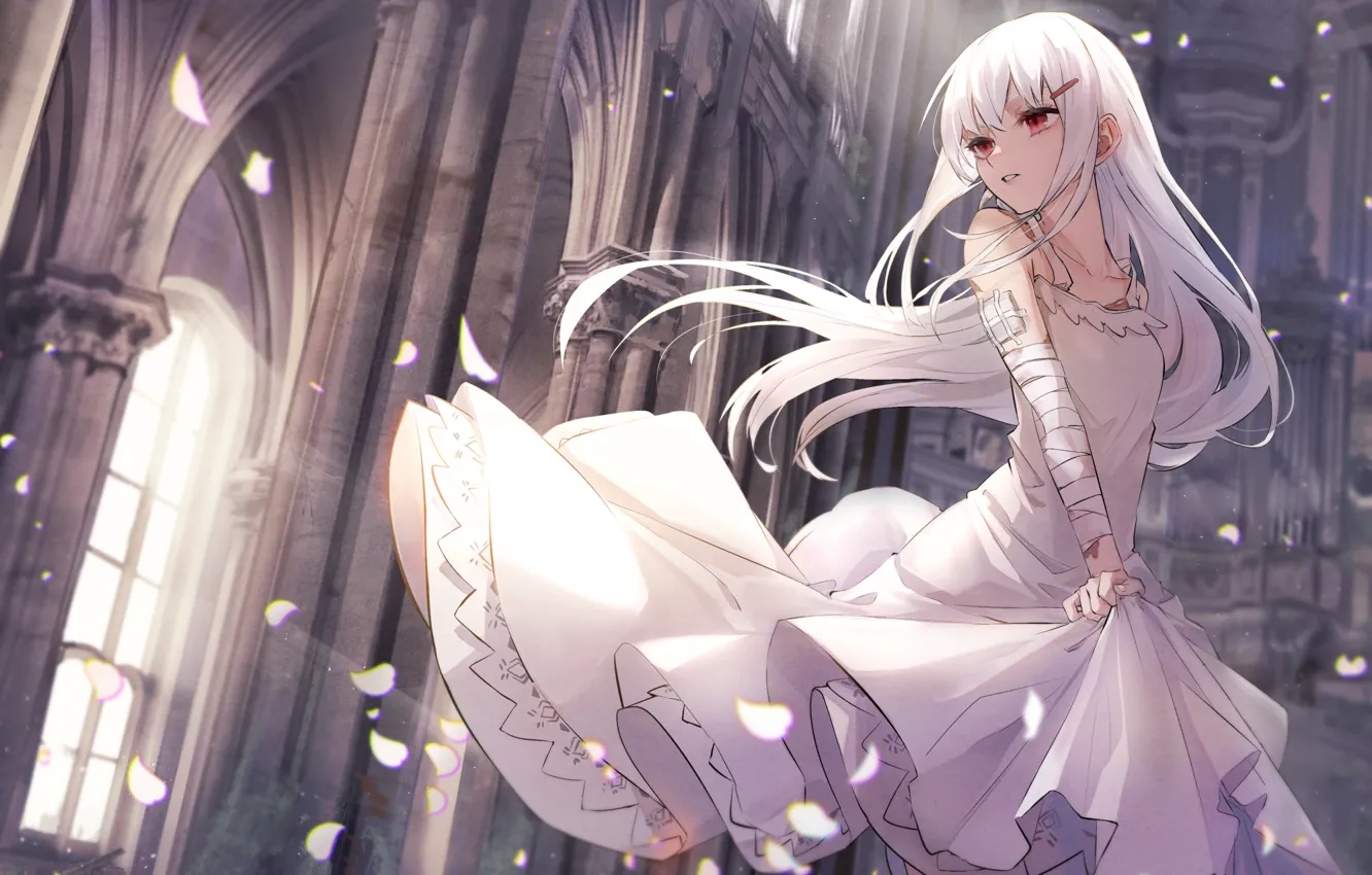 Фото обои девушка, замок, белое платье