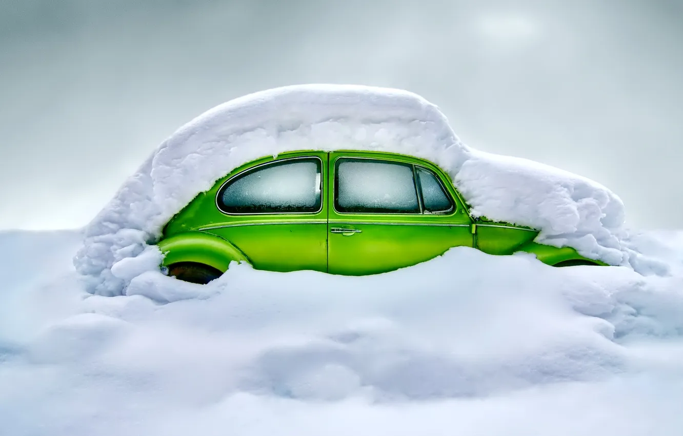 Фото обои зима, снег, автомобиль, сугроб