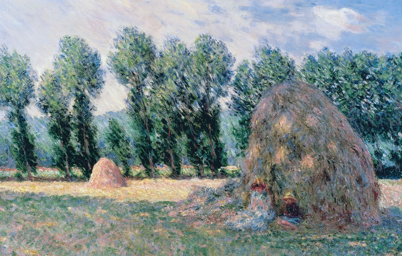 Фото обои деревья, пейзаж, картина, Клод Моне, Стог