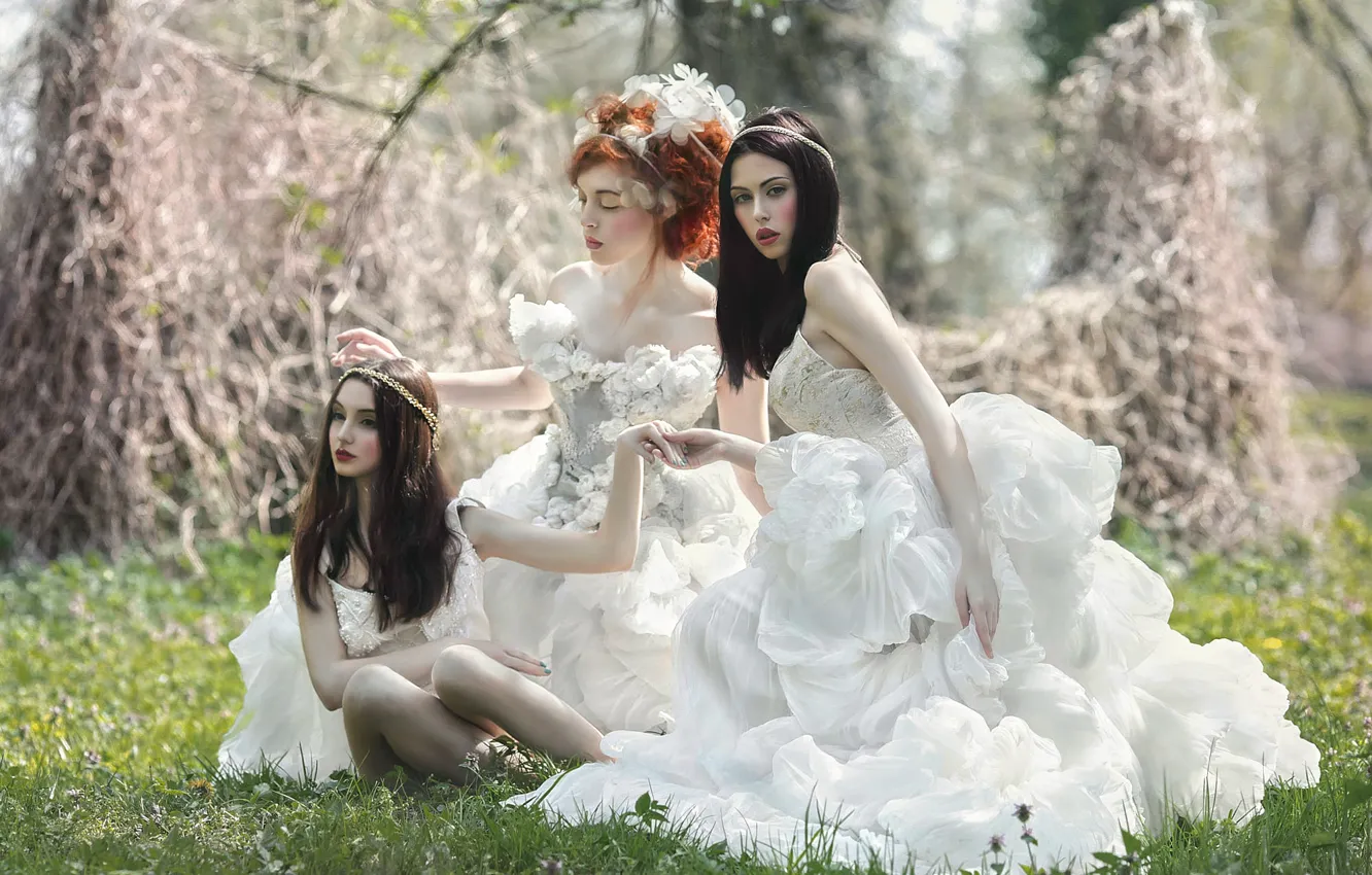 Фото обои фантазия, арт, три девушки, Agnieszka Lorek, Romantic day