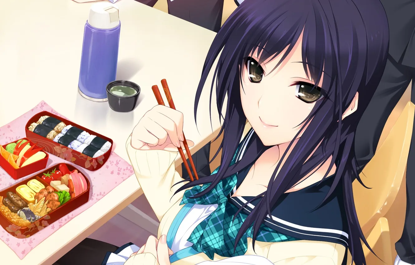 Фото обои взгляд, девушка, улыбка, класс, жест, art, lovely x cation, iizuki tasuku