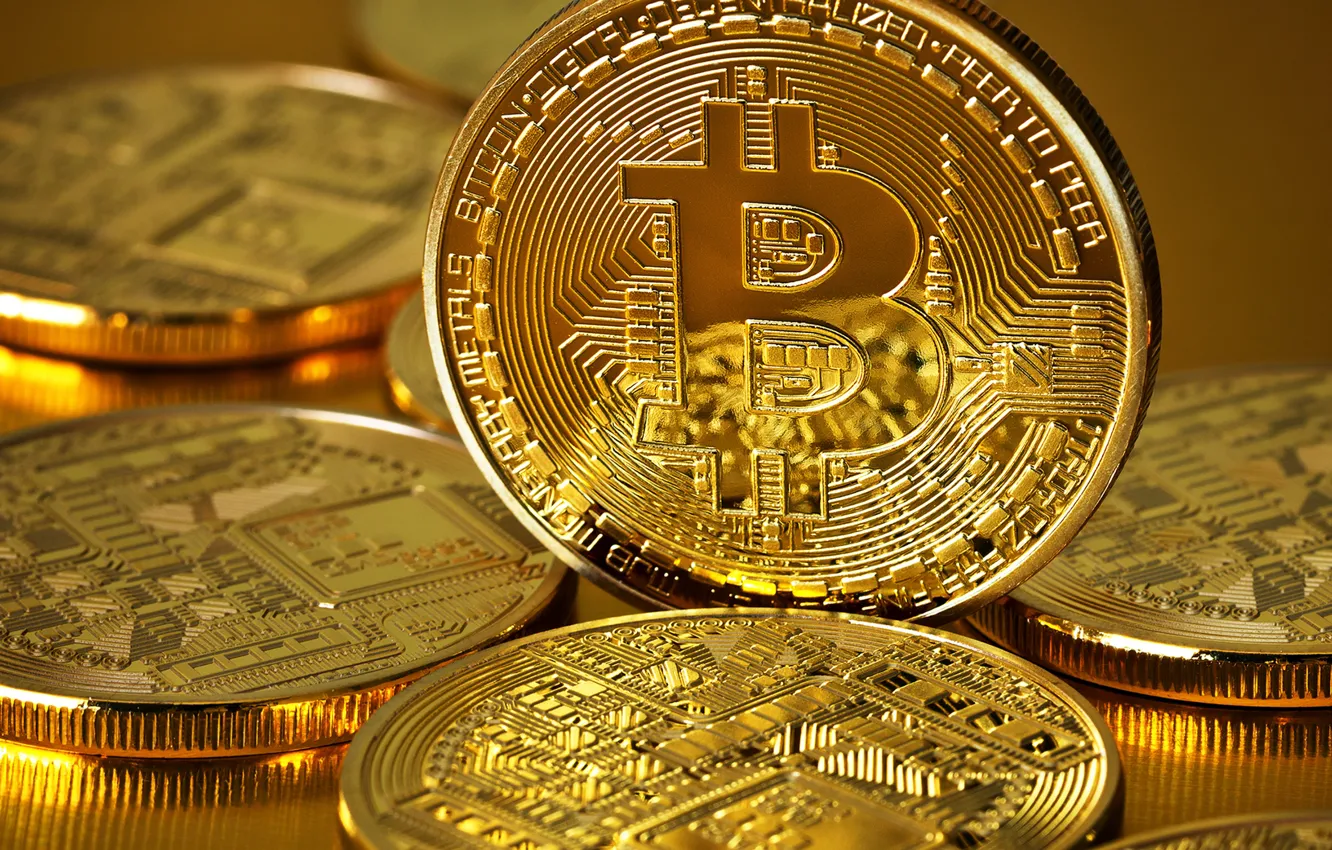Фото обои монеты, gold, coins, bitcoin, биткоин, btc