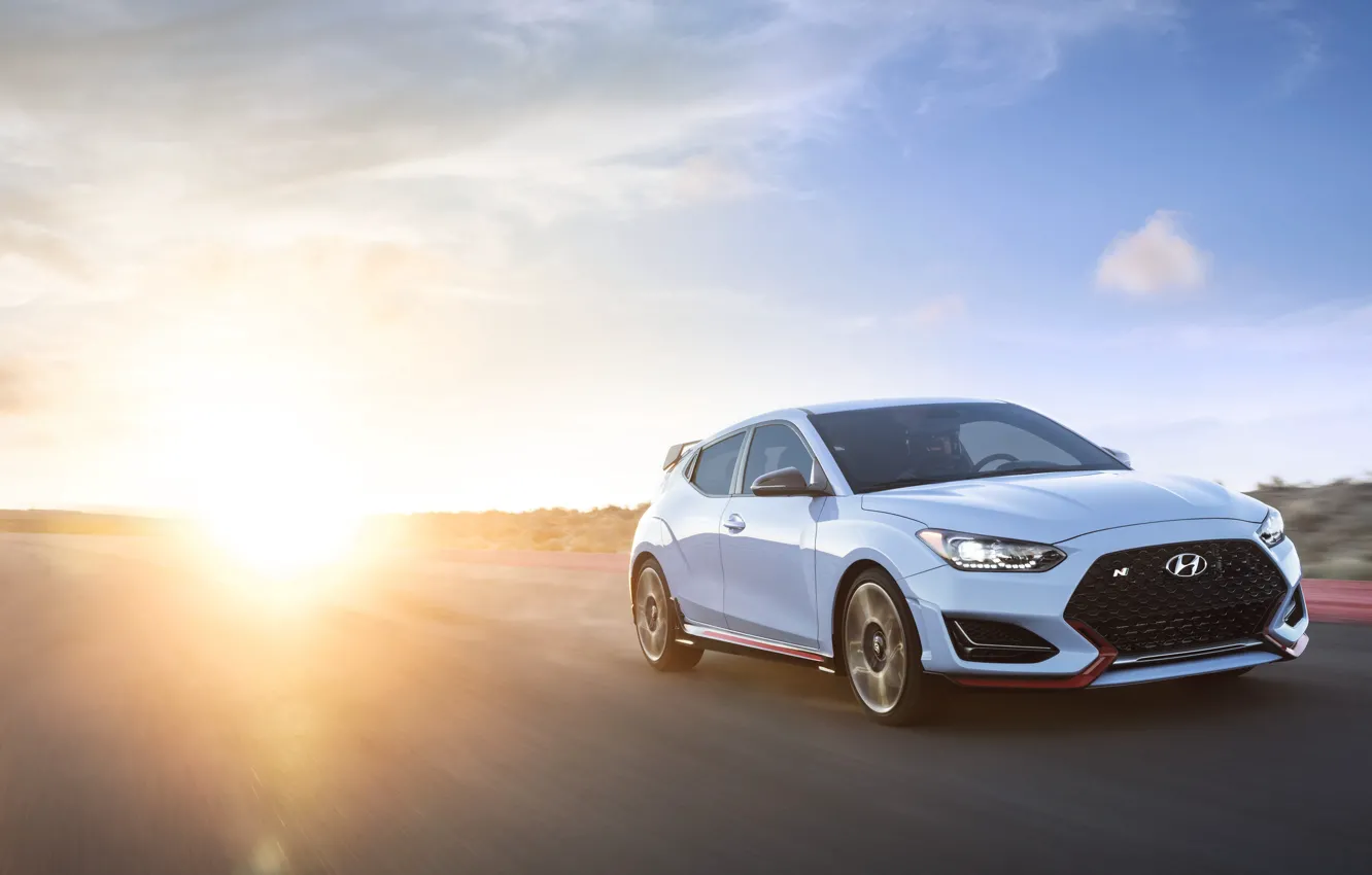 Фото обои закат, Hyundai, хэтчбек, 2018, Veloster N