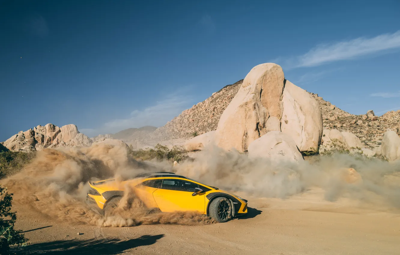 Фото обои Lamborghini, supercar, dust, off-road, Huracan, Lamborghini Huracan Sterrato