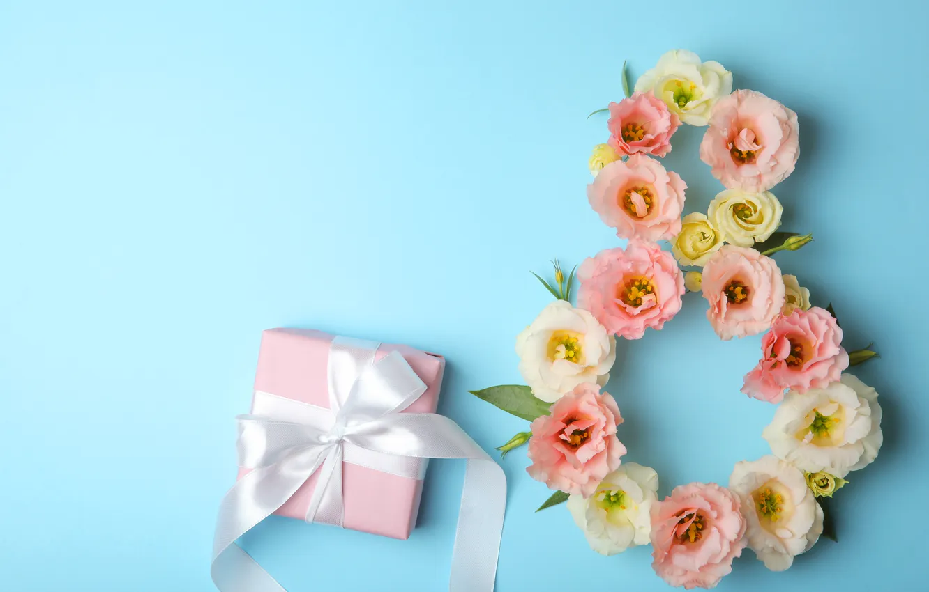 Фото обои цветы, цифра, happy, 8 марта, flowers, spring, number, С праздником