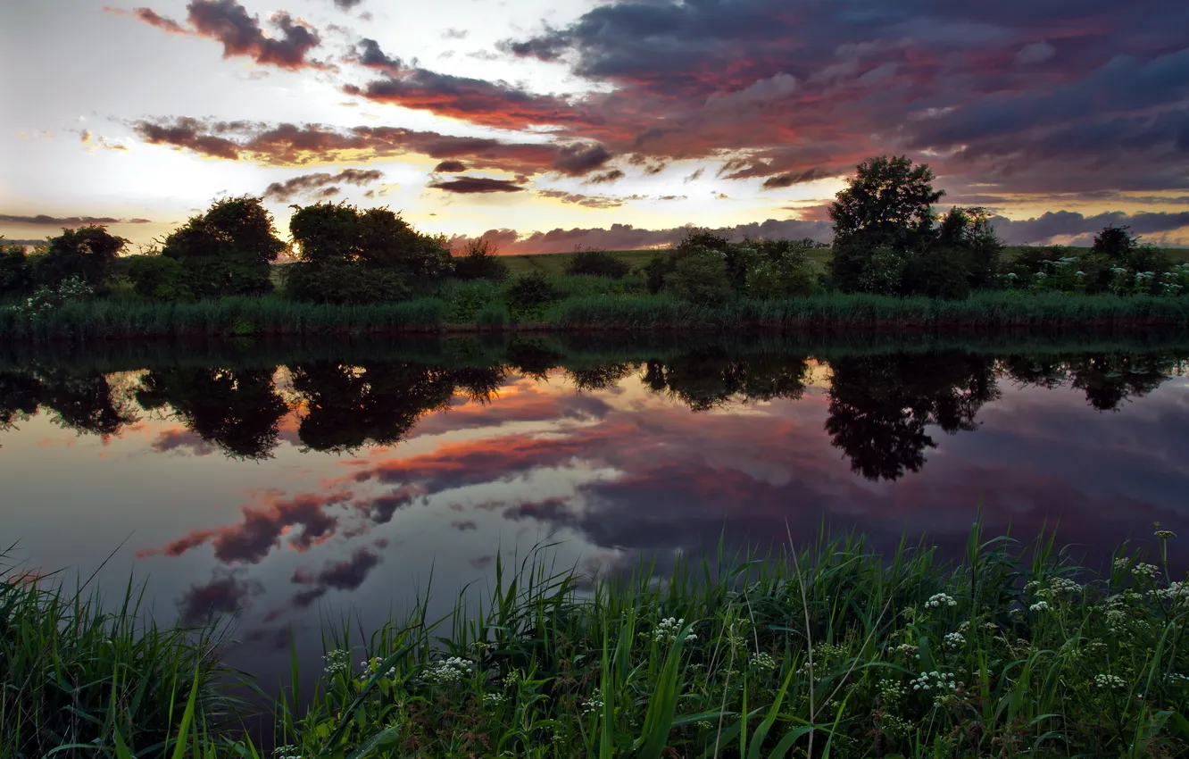 Фото обои пейзаж, закат, природа, река