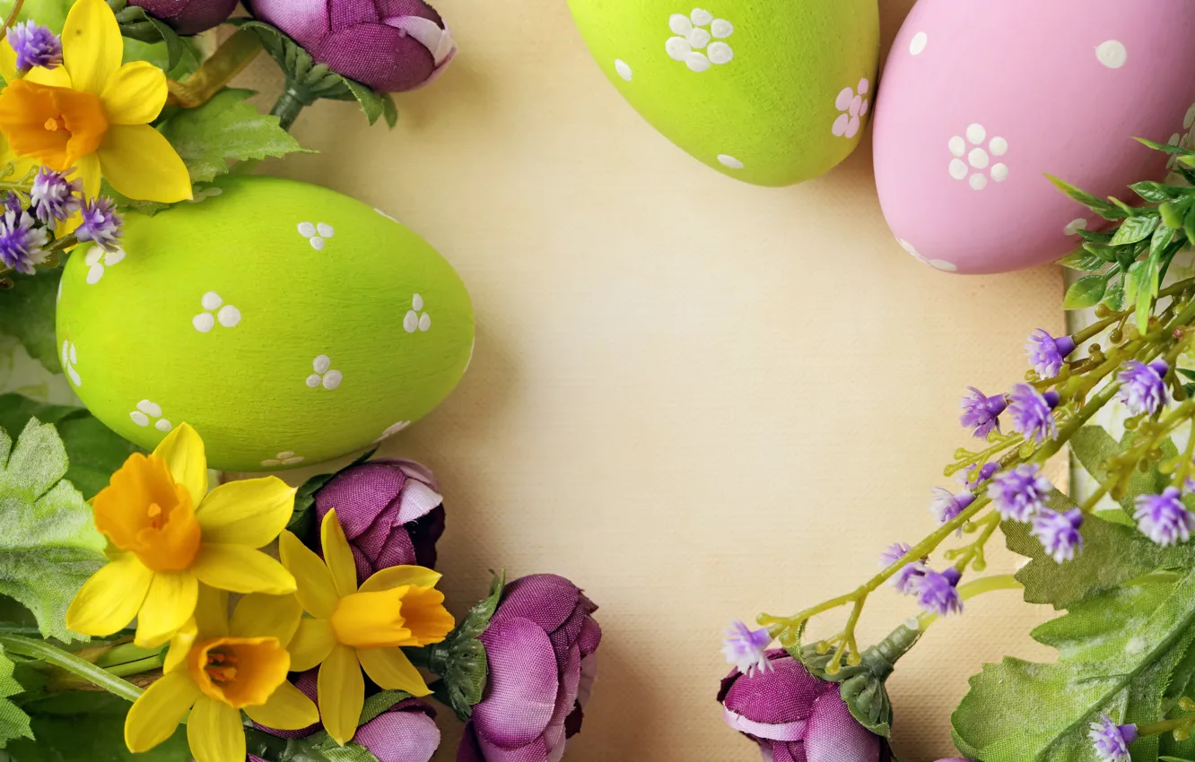 Фото обои цветы, Пасха, яйца крашенные, wood, spring, Easter, eggs, decoration