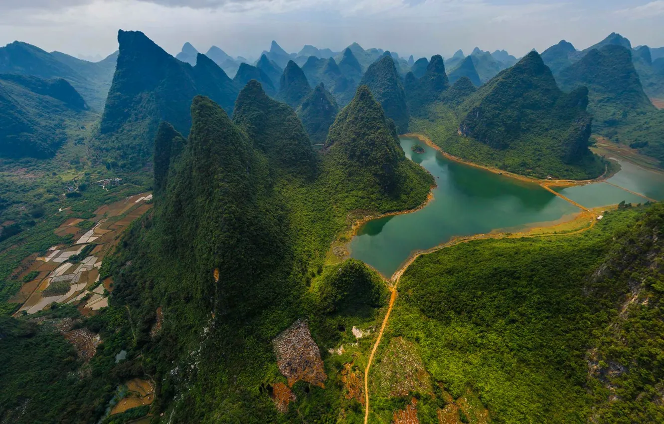 Фото обои горы, река, Китай, Guilin and Lijiang River National Park
