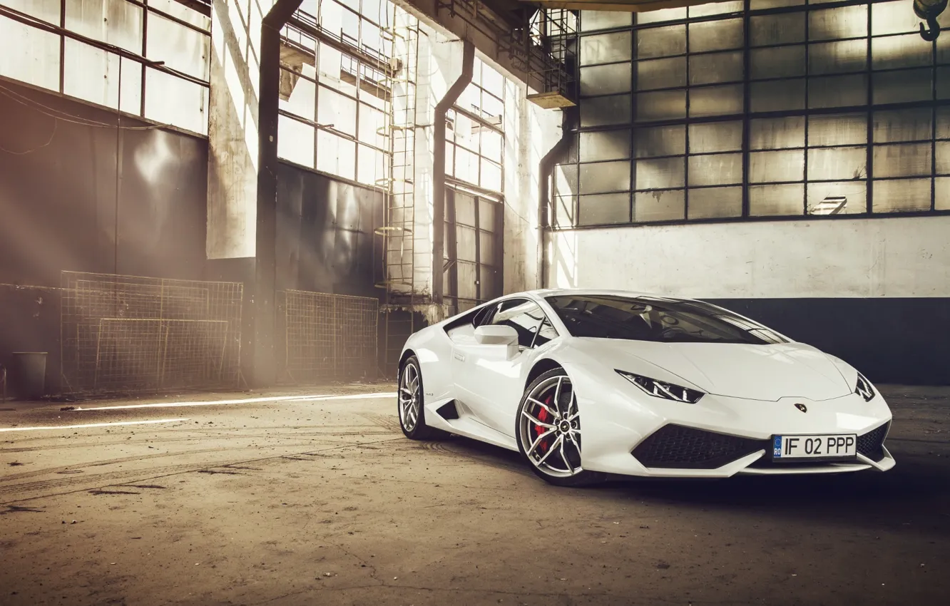 Фото обои Lamborghini, Front, White, Supercar, Huracan, LP610-4