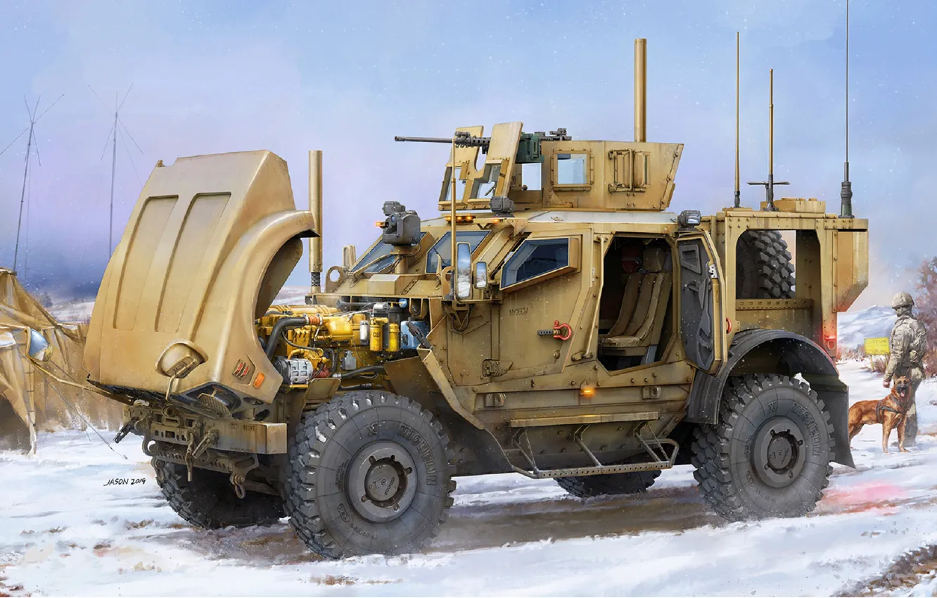 Фото обои MRAP, современный американский колёсный бронеавтомобиль, Mine Resistant Ambush Protected, Oshkosh M-ATV