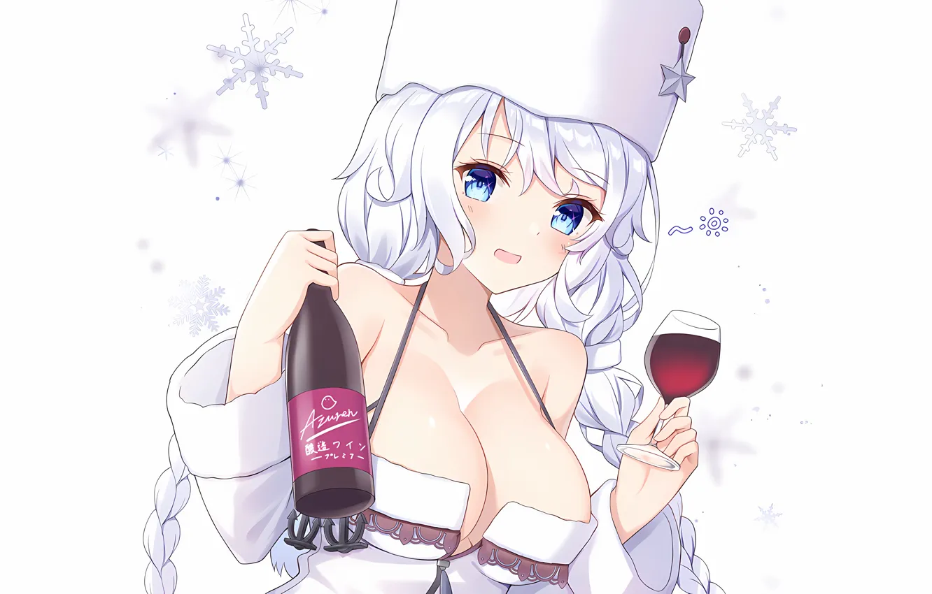 Фото обои girl, sexy, cleavage, blouse, long hair, boobs, anime, beautiful