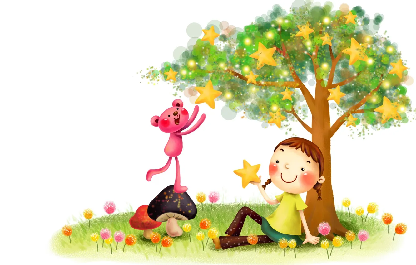 Фото обои настроение, вектор, арт, девочка, звёздочки, розовая пантера, детская
