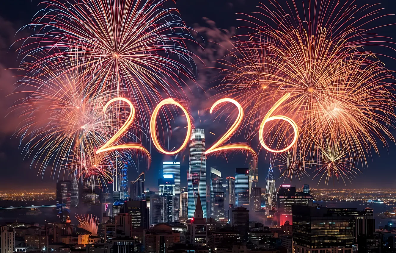 Фото обои салют, цифры, fireworks, numbers, 2026, Новый год, new year, happy