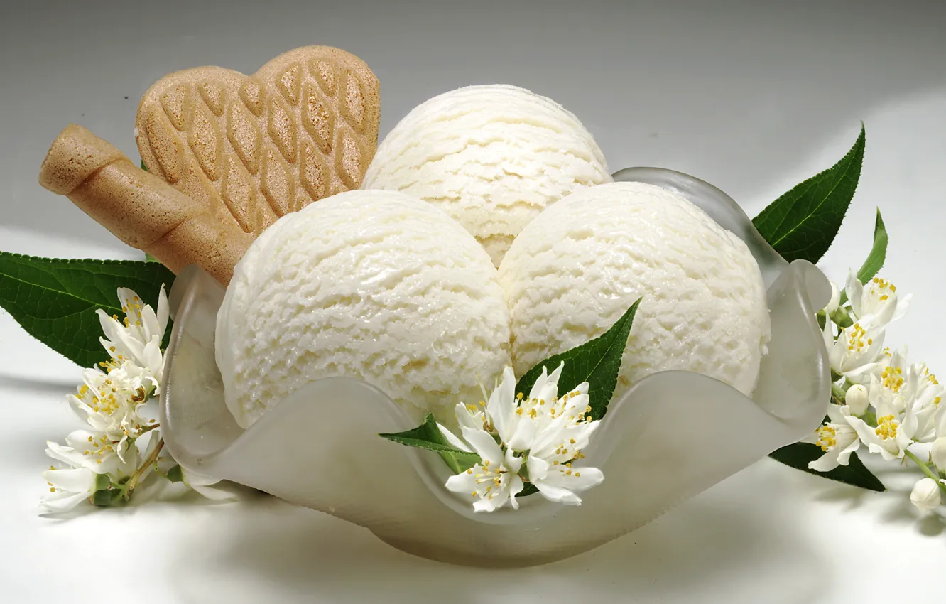 Фото обои цветы, печенье, мороженое, десерт, сладкое, sweet, жасмин, dessert