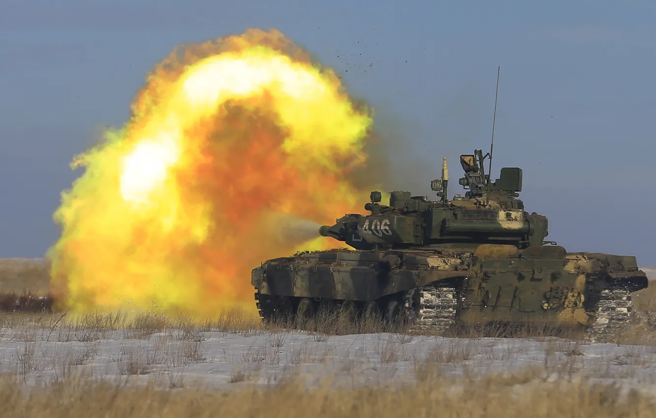 Фото обои огонь, танк, полигон, бронетехника, Т-90