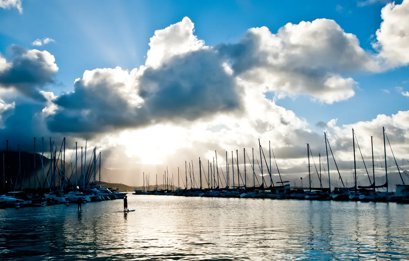 Фото обои море, небо, облака, люди, яхты, лодки