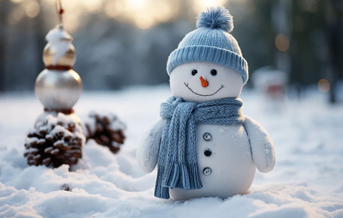 Фото обои зима, снег, Новый Год, Рождество, снеговик, happy, Christmas, winter
