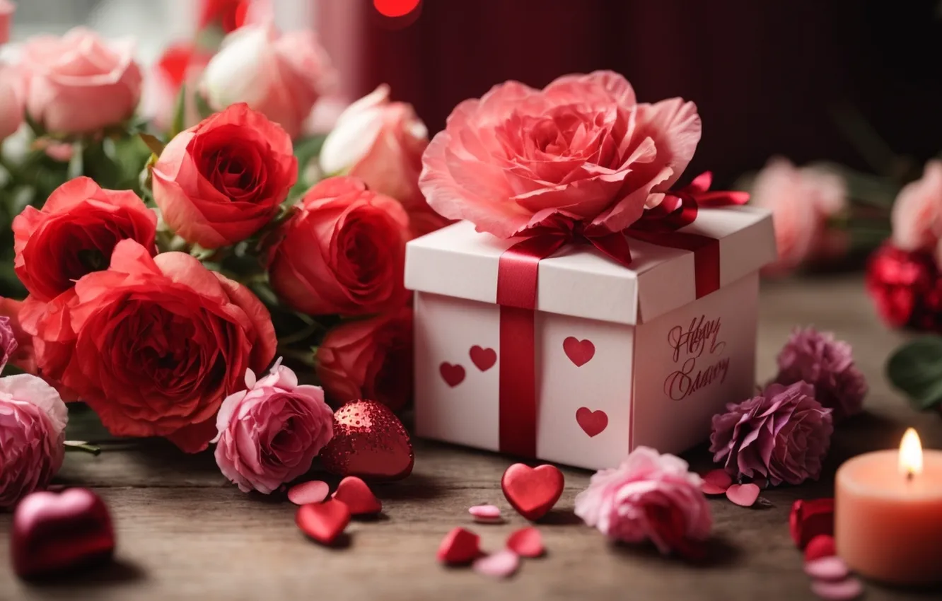 Фото обои любовь, цветы, подарок, романтика, сердце, розы, love, happy
