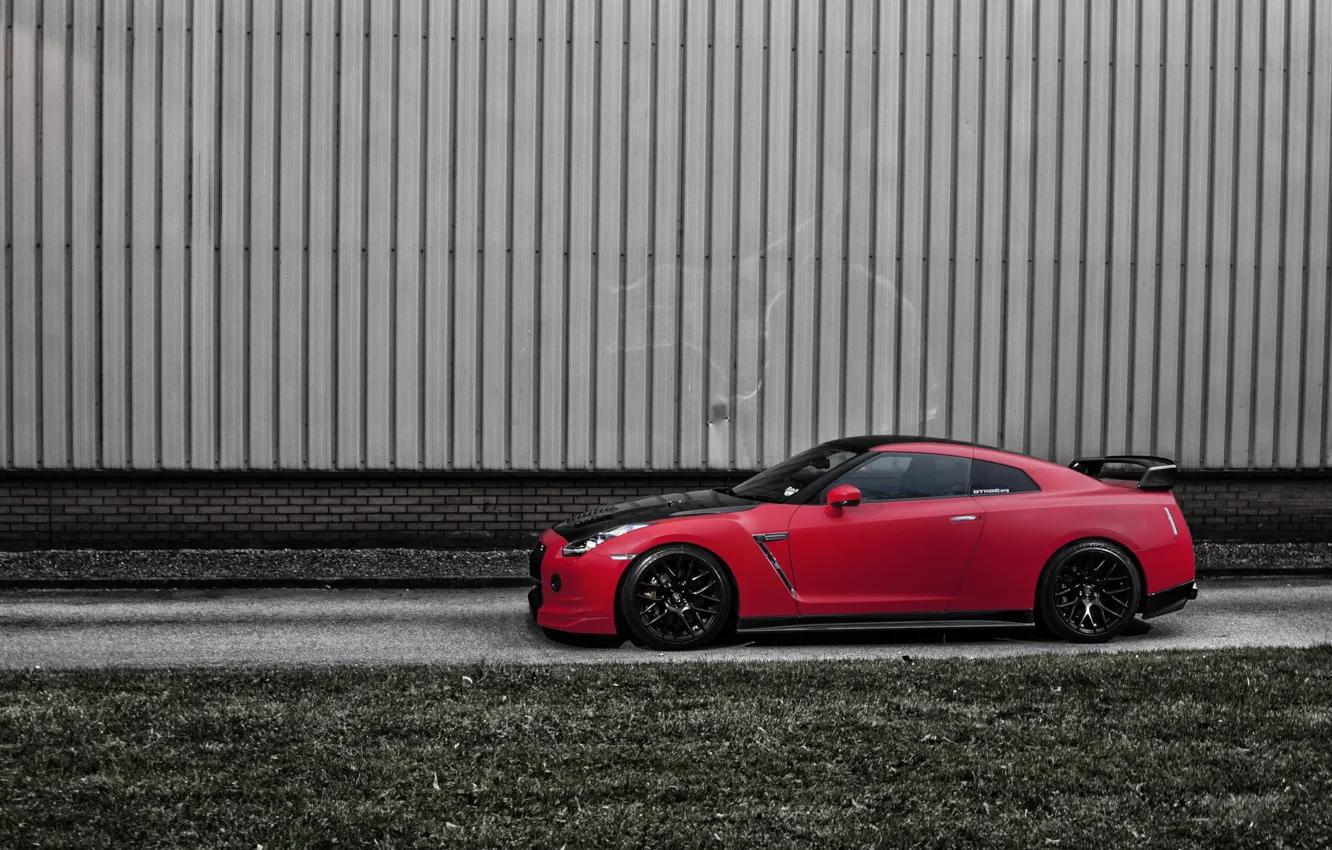 Фото обои красный, профиль, red, Nissan, GT-R, ниссан