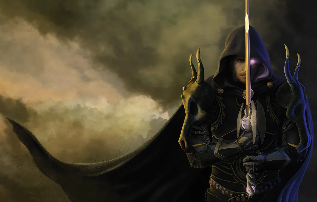 Фото обои взгляд, меч, парень