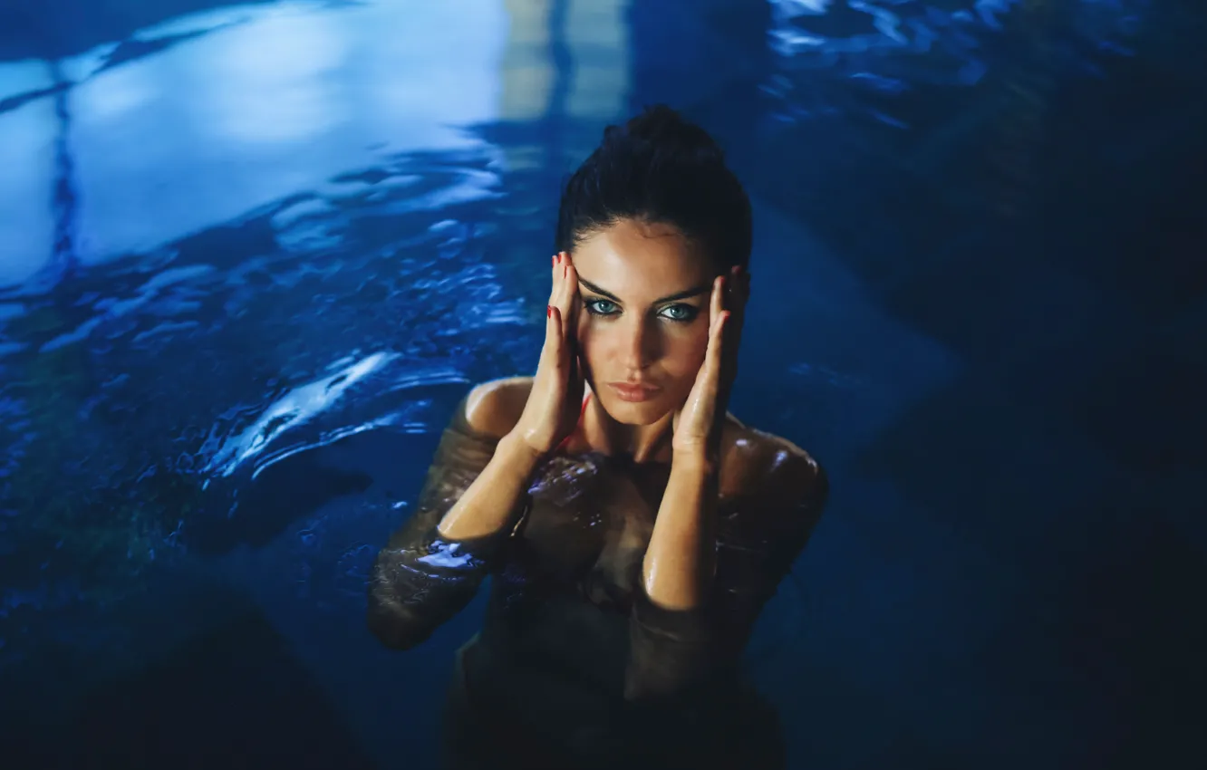 Фото обои взгляд, девушка, в воде, David Olkarny, Lost in the blue