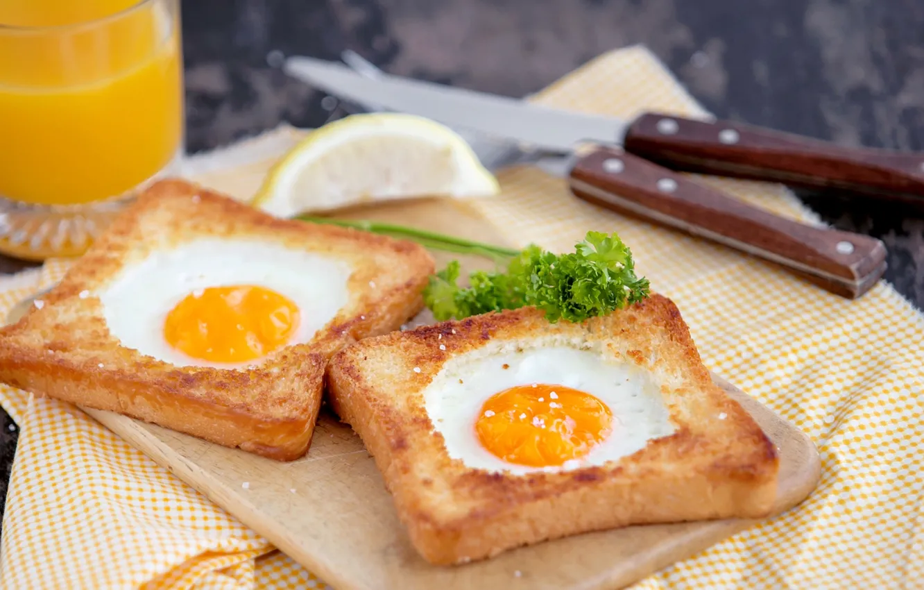 Фото обои яйца, завтрак, яичница, тосты, гренка