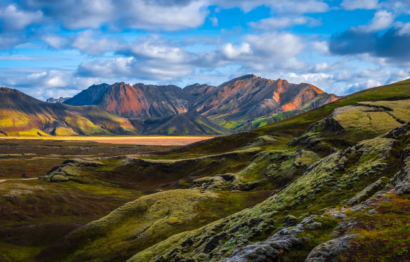 Фото обои Природа, Облака, Горы, Исландия, Landmannalaugar