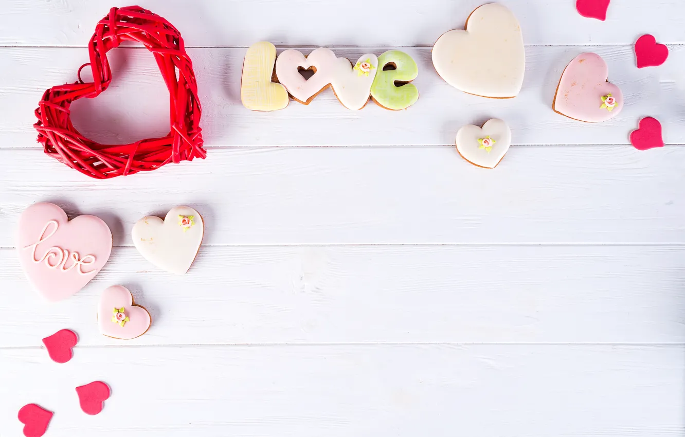 Фото обои подарок, сердце, love, heart, pink, romantic, cookies