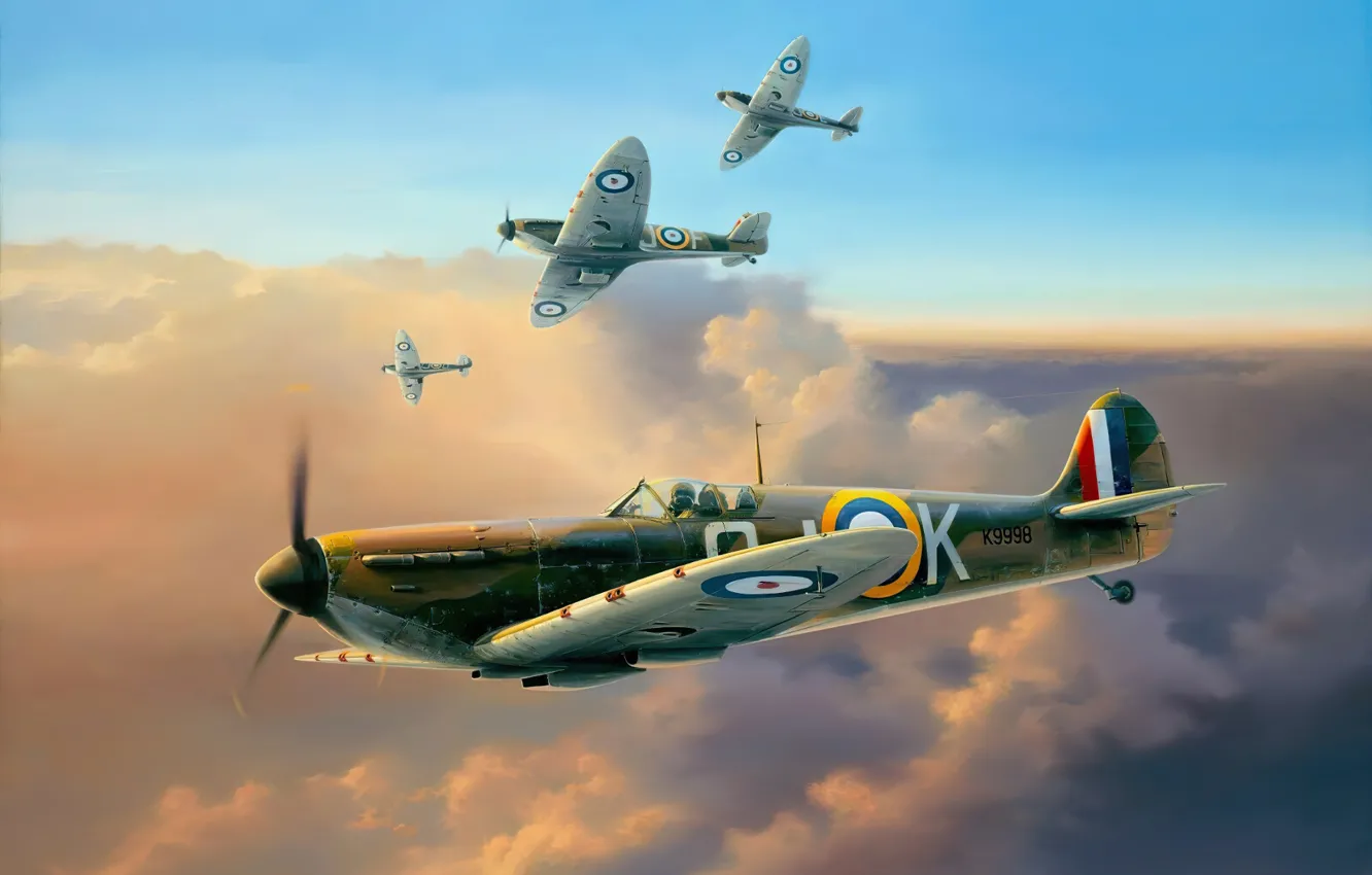 Фото обои art, airplane, aviation, Supermarine Spitfire, ww2