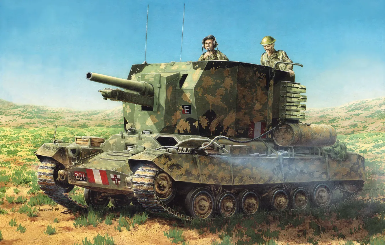 Фото обои арт, танк, установка, артиллерийская, САУ, британская, Valentine, Валентайн