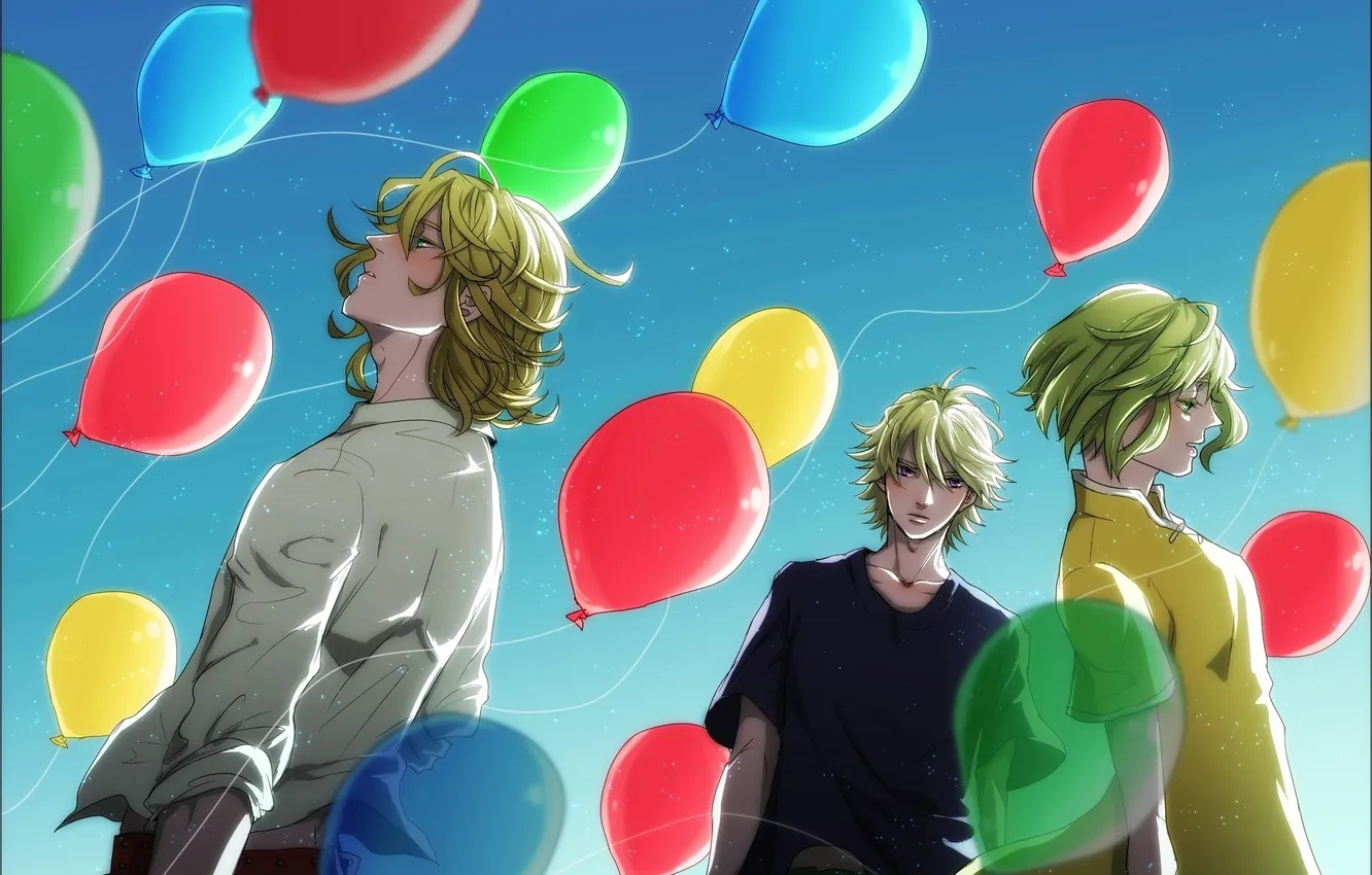 Фото обои небо, девушка, аниме, арт, парни, воздушные шарики, tiger &amp; bunny, barnaby brooks jr