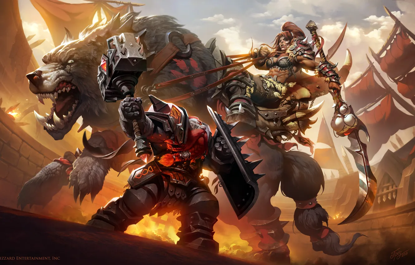 Фото обои волк, World of Warcraft, арена, blizzard, warcraft, wow, art, dwarf