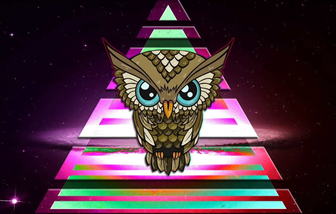 Фото обои звезды, сова, мистика, пирамида, иллюминатор, stars, owl, pyramid