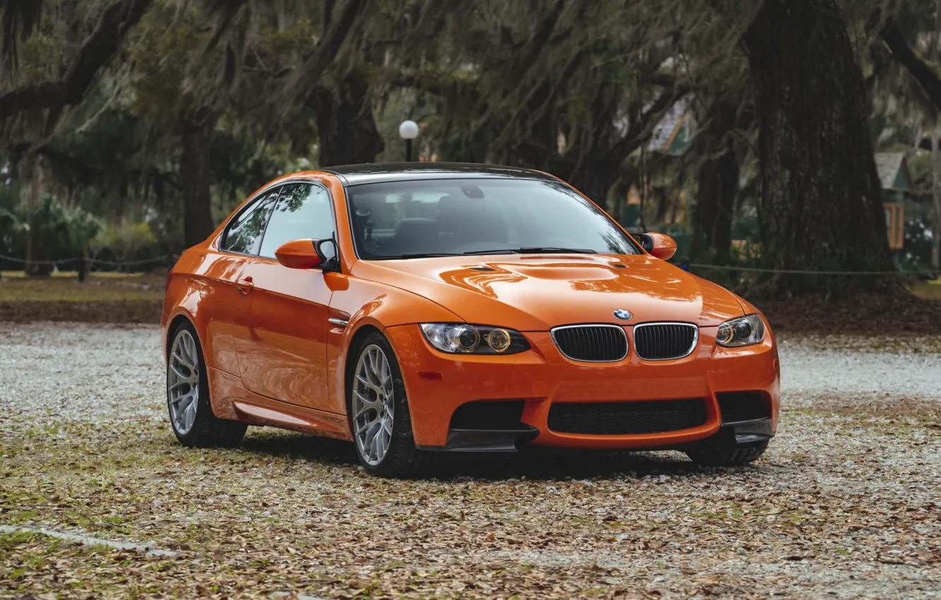 Фото обои E92, Leaves, M3, Daytime Running Lights, Fire orange