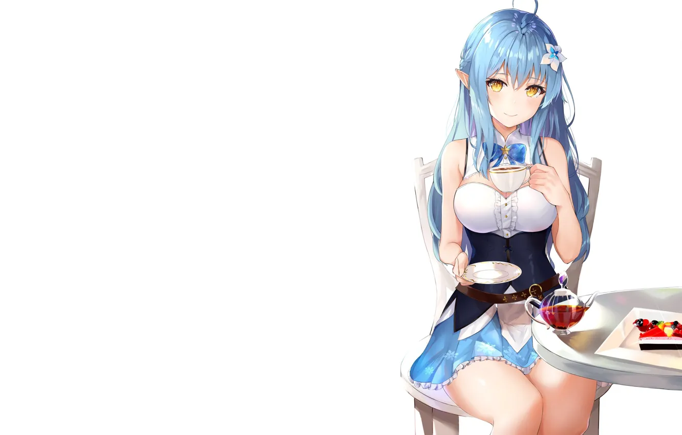 Фото обои girl, sexy, cleavage, blouse, long hair, boobs, anime, beautiful