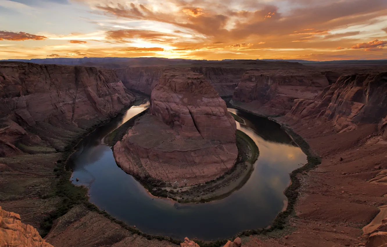 Фото обои природа, рассвет, каньон, река Колорадо, Подкова, Horseshoe Bend, река Подкова