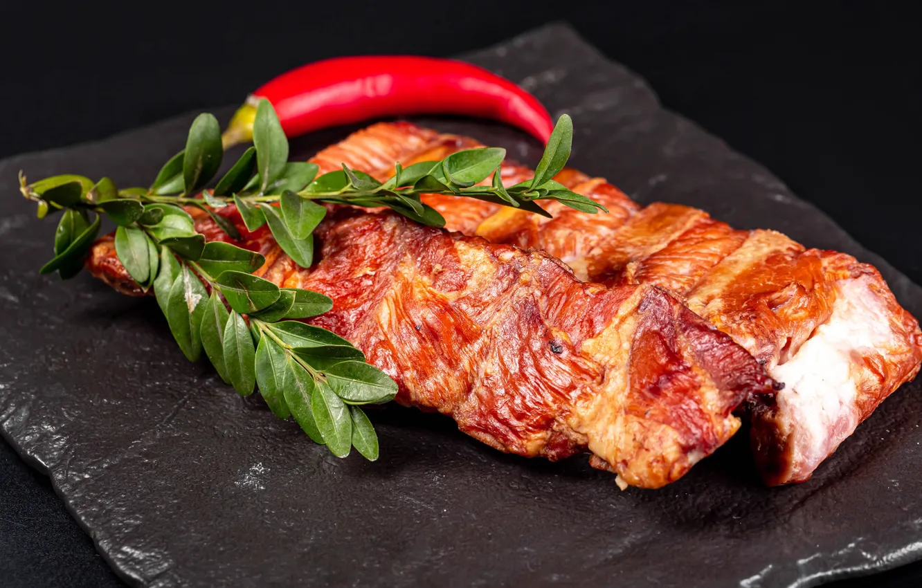 Фото обои ветки, мясо, перец