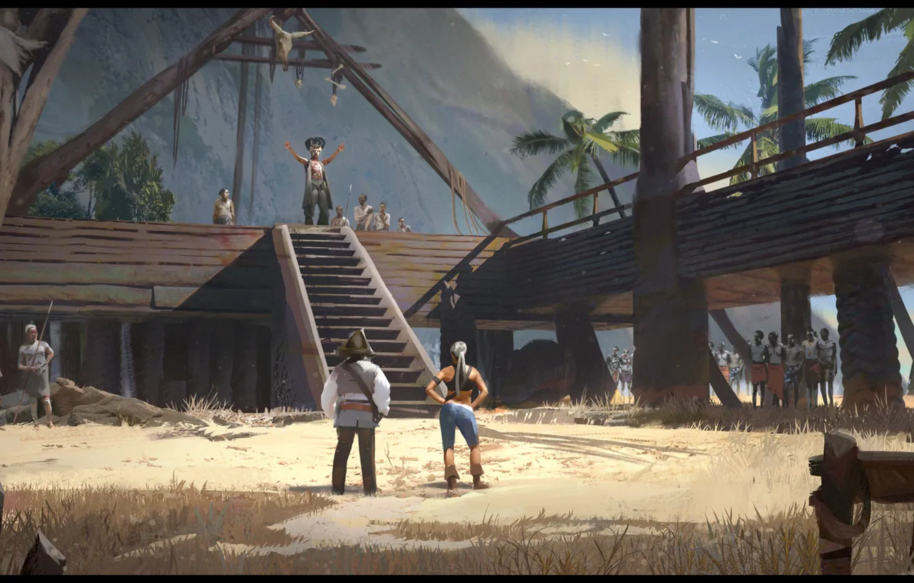 Фото обои гора, пираты, аборигены, brainstorm, Pirates In Camp