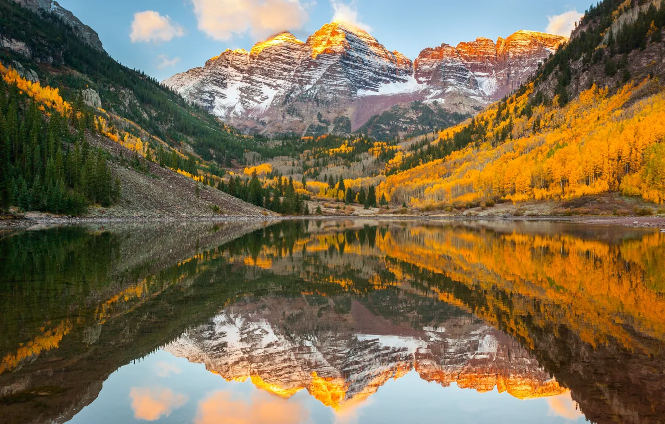 Фото обои осень, лес, отражения, озеро, Колорадо, США, скалистые горы, штат
