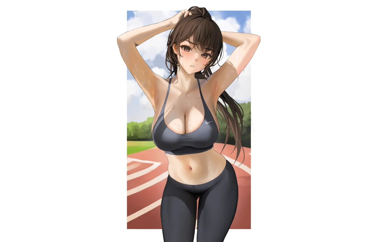 Фото обои girl, hot, sexy, hot girl, anime, exercise, track, babe