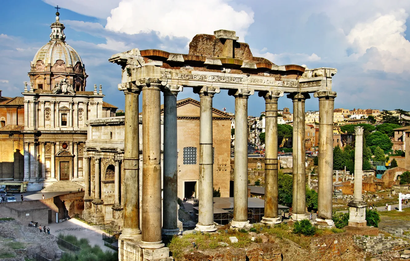 Фото обои площадь, Рим, Италия, колонны, Italy, Rome, Forum Romanum, Arco di Settimio Severo